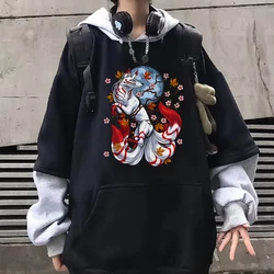 Kitsune Fox Mask Hoodie Men/Women Patchwork Sweatshirt Anime Graphic Hoody Japanese Style Pullovers Manga Printing Clothing