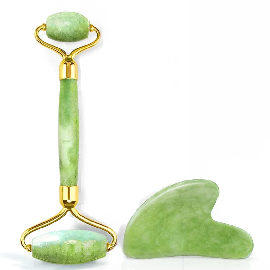 Ice Jade Roller Gua Sha Facial Face Massager Natural Healing Crystals  for Wellness Relaxation (Green)