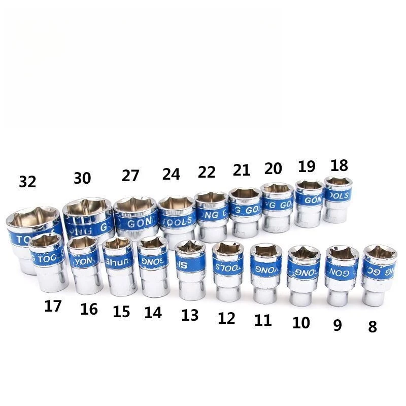 1/2Inch Blue Drive Short Hex Sockets for Nut Removal 8-32mm Socket Spanner, CR-V Steel Socket Set For 1/2 Socket Set