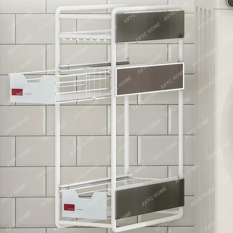 Multi-layer Washing Machine Shelf Wall Shelf with Magnet Adsorption Large Capacity Storage Home Organizer Efficient Space Usage