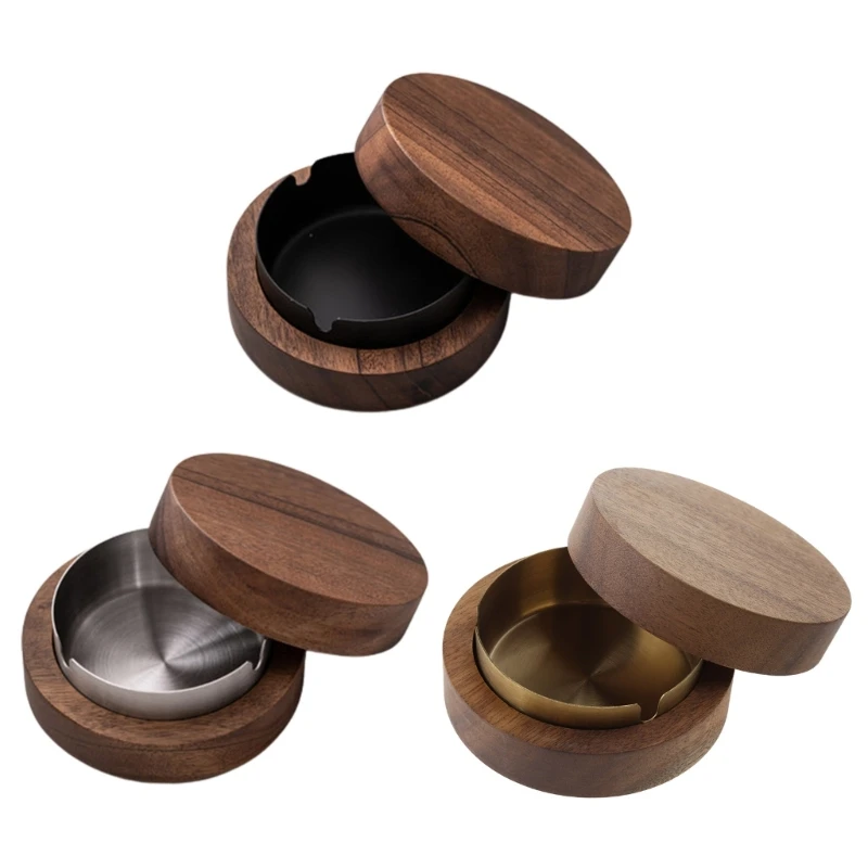 

Walnut Ashtray with Lid Wooden Organization Bedroom Living Room Decoration