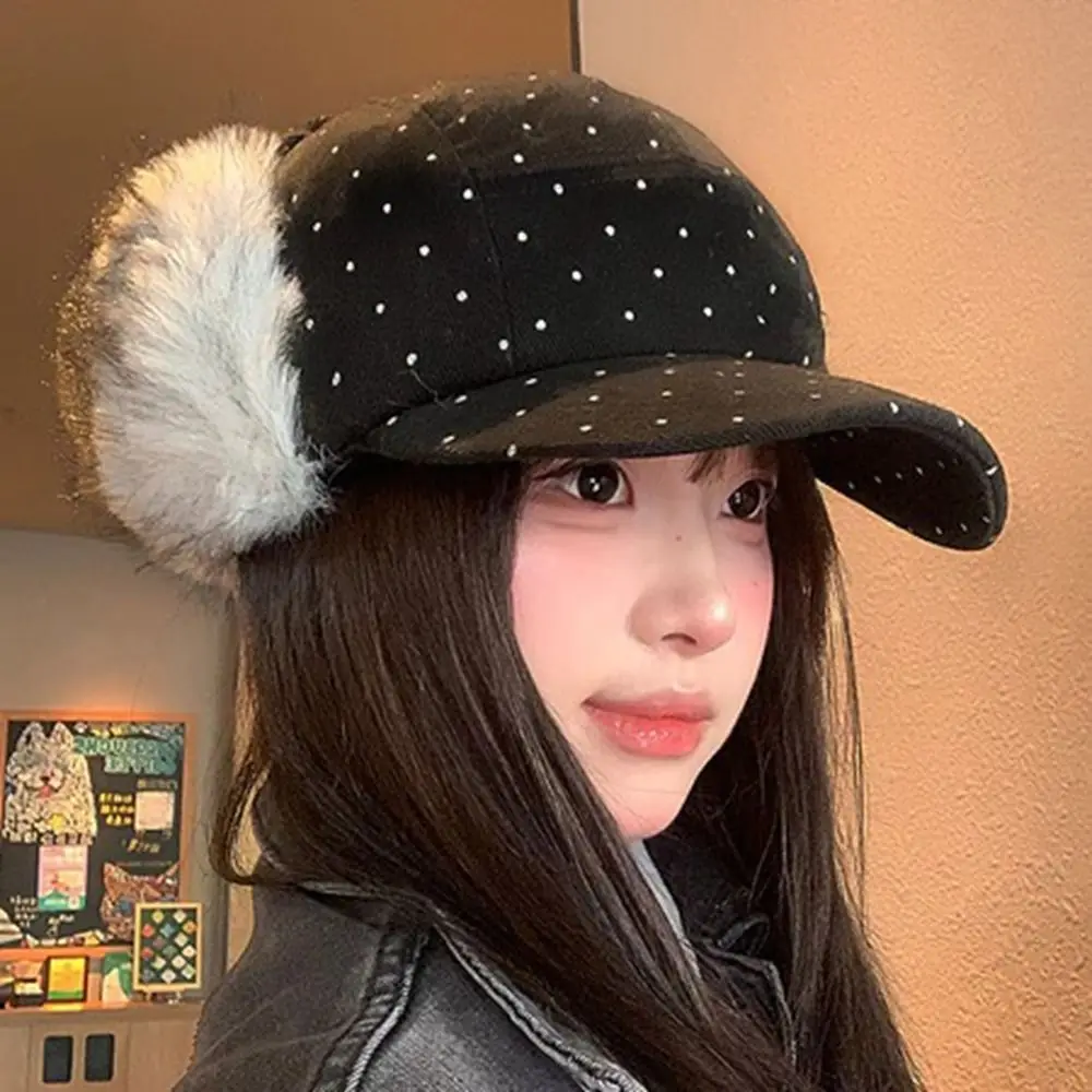 

Модная теплая плюшевая бейсболка из шерсти с медведем в горошек, шляпа Lei Feng, милая корейская защитная шапка для ушей, аксессуары для одежды