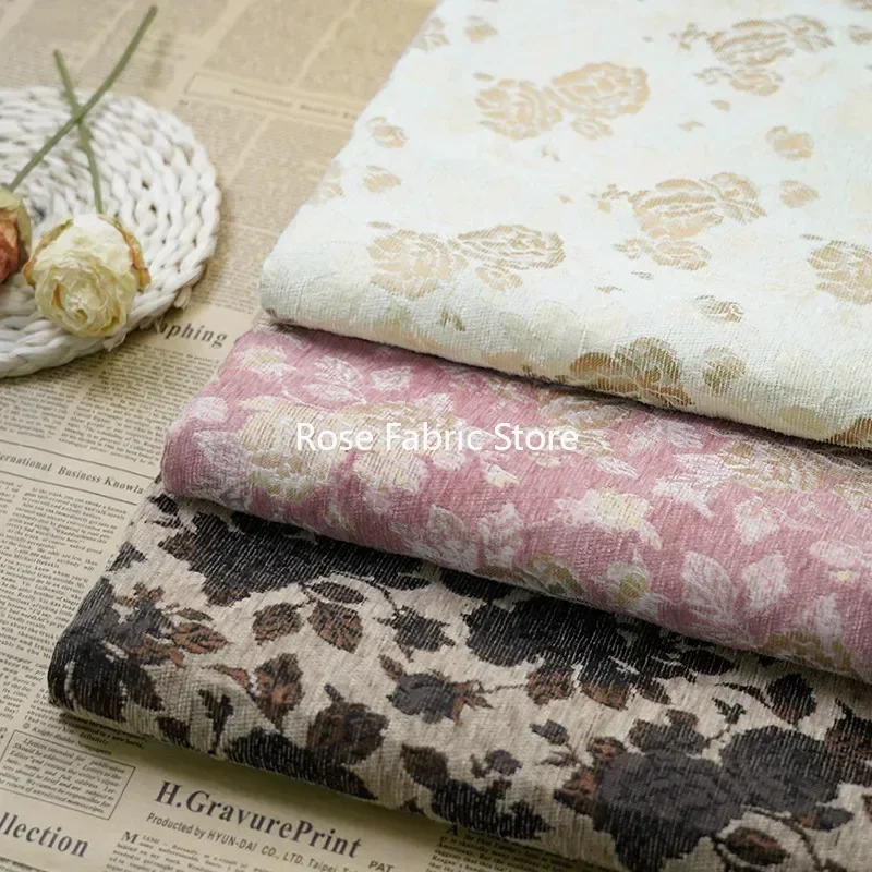 

1 meter Multi Color Rose Jacquard Fabric Women's Coat Dress Home Curtain Decorative Sewing Fabric