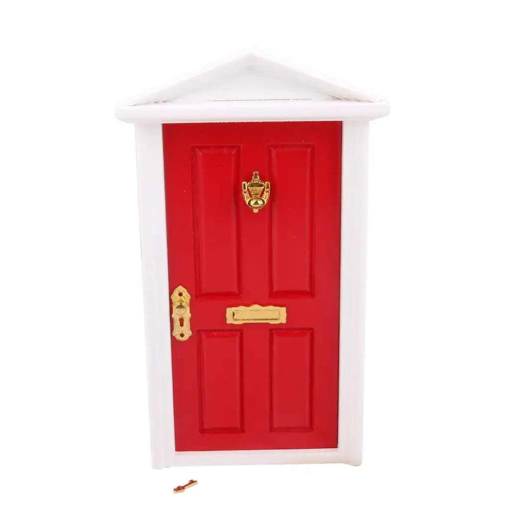 Porta esterna rossa in legno di lusso in miniatura per casa delle bambole 1:12 W. s