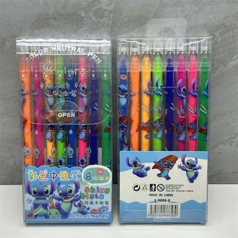 Stylo gel dessin animé Disney CAN o & Stitch pour enfants, stylos marqueurs, étudiant, papeterie, peinture de documents animés, graffiti, 8 couleurs