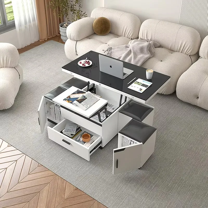 Multifunctional Convertible Solid Wood Modern Lift Top Foldable Space Saving Coffee Table Dining Table Combo TV Stand