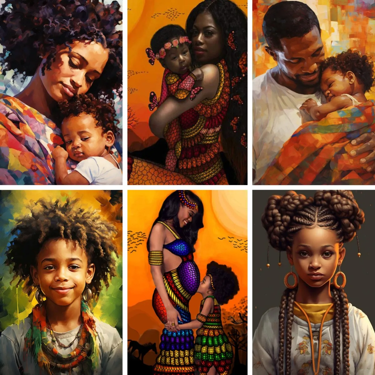 

DIY Diamond Painting Kit for Decor , African American Black Father and Child Colorful , Black Family Art 5D Adult Diamond Art