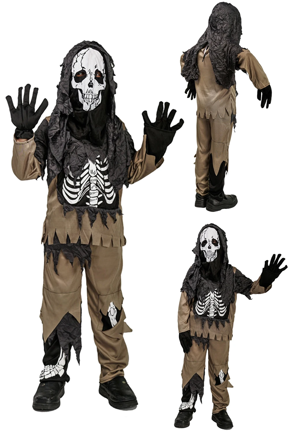 Kids Halloween Cosplay Skeleton Role Play Outfits Stage Performance Clothes Boys Girls Children Fantasy Fancy Dress Party Cloth