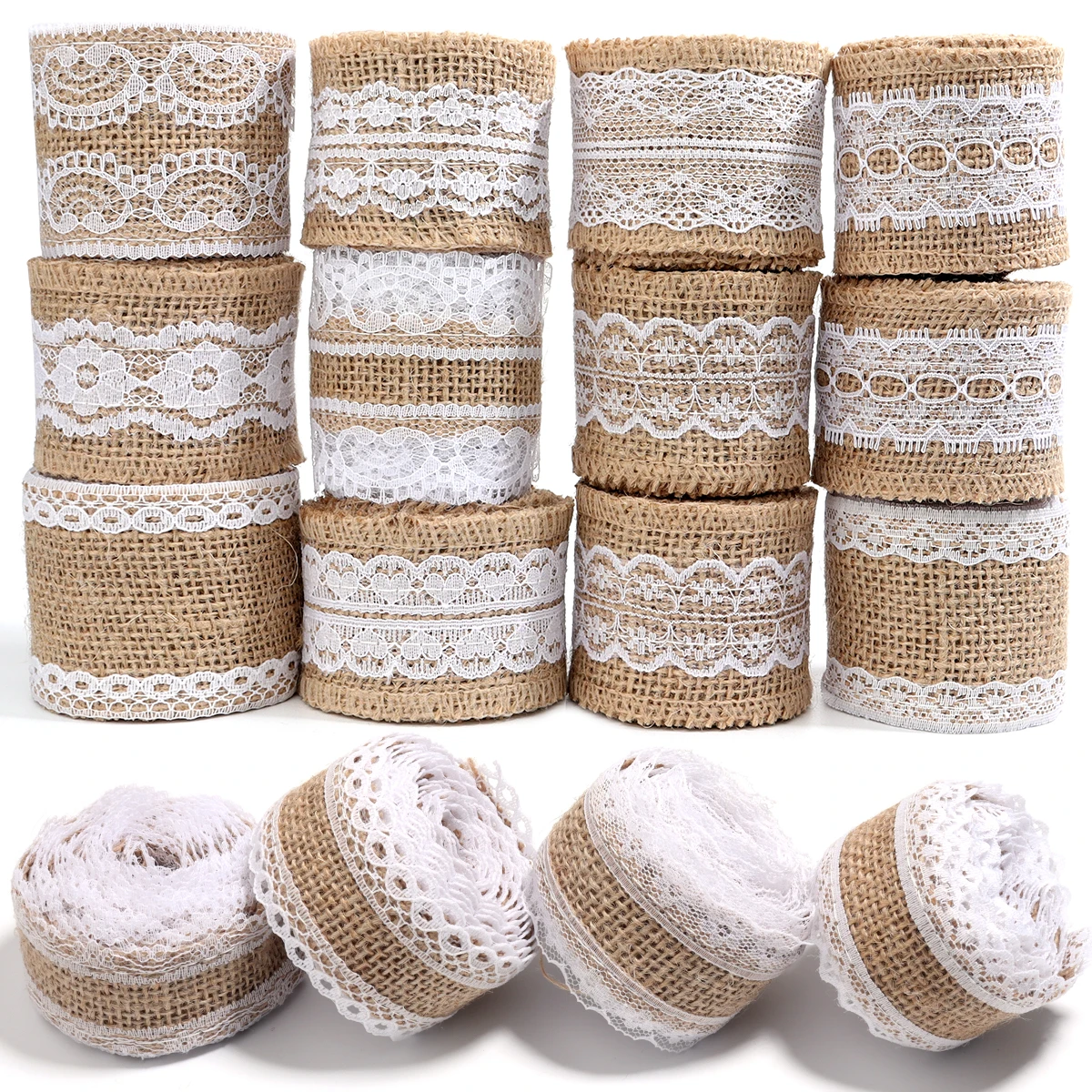 Natural Juta Burlap Lace Ribbon, artesanato de casamento, tecido DIY, Gift Wrap, costura, roupas, festa, Natal, decoração do lar, 2 jardas por rolo