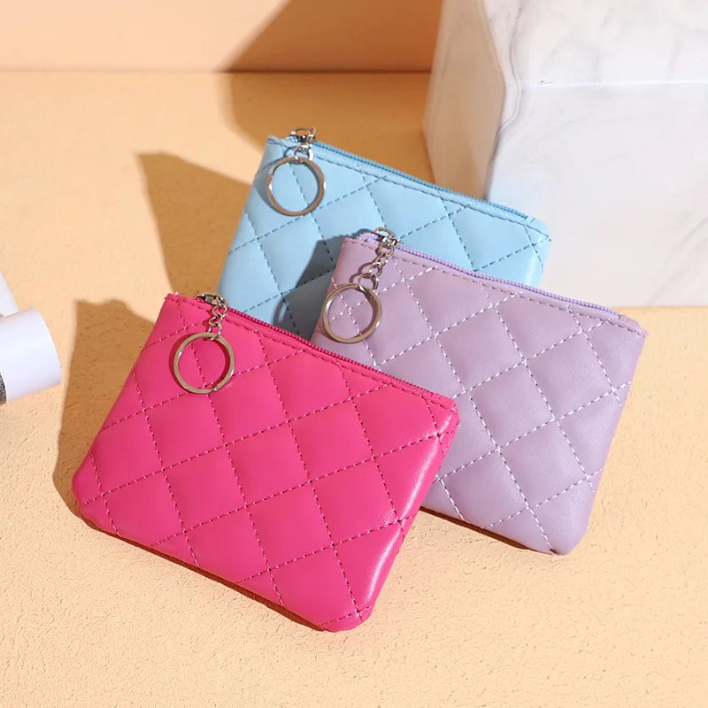 Fashion Women PU Leather Zip Coin Wallet Key Chain Fashion Small Purse Mini Zipper Money short Change Pouch Coin Purse
