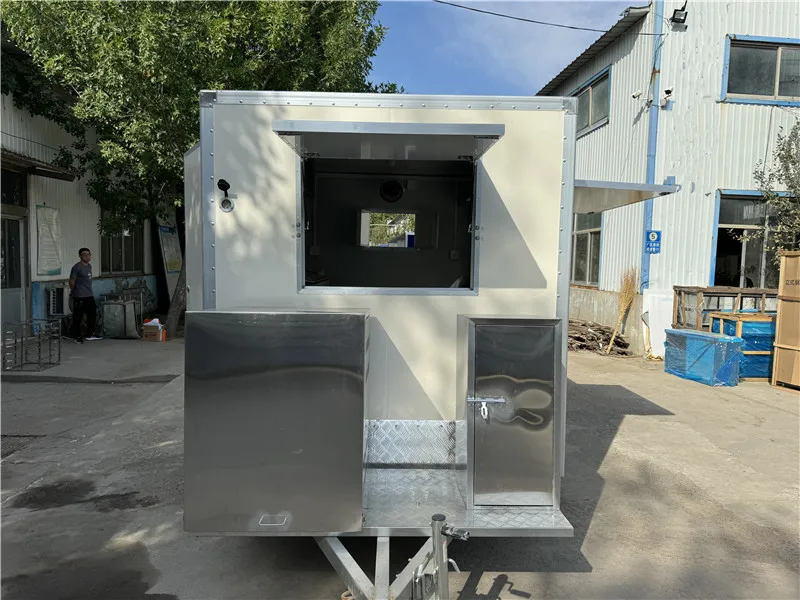 스팟 주식!! 지금 배송!! 3.2M 화이트 모바일 푸드 트레일러, 야외 푸드 트럭 아이스크림 핫도그 카트!!