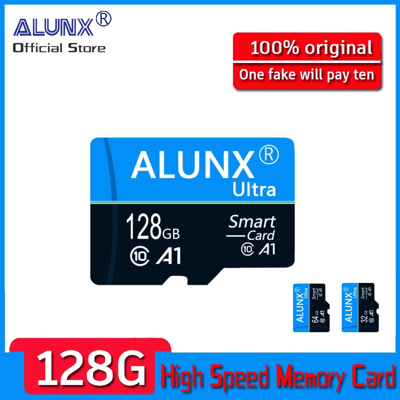 ALUNX-100% 정품 마이크로 TF SD 카드, 128GB 64GB 32GB 16GB 8G 메모리 카드 플래시 클래스 10 지원 휴대 전화 UAV 등 카드 리더