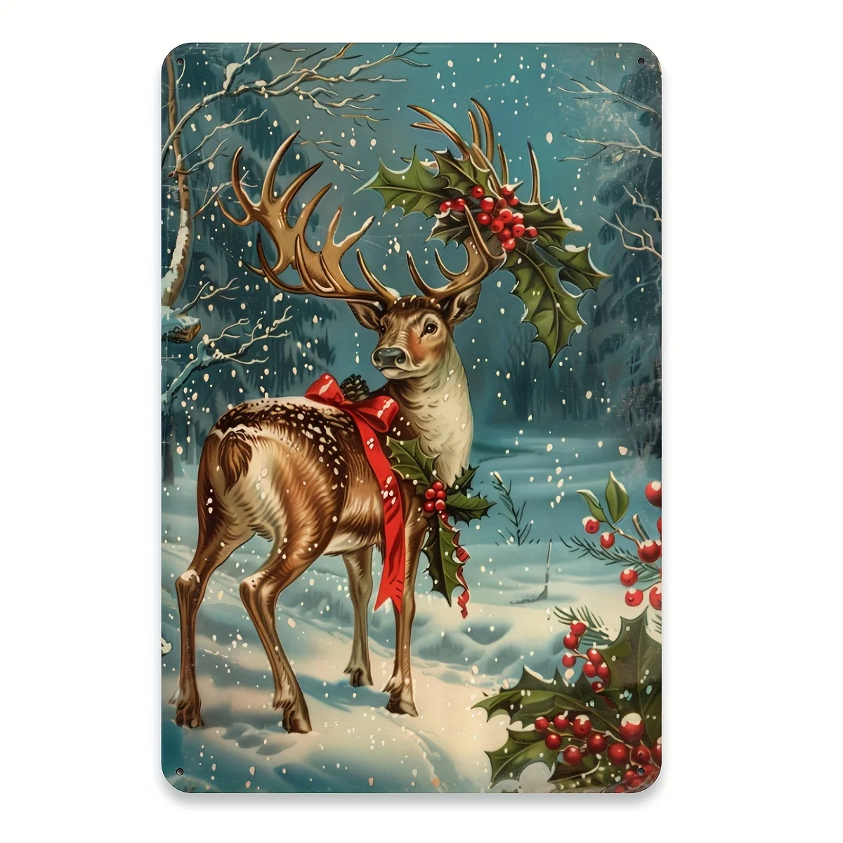 Vintage Metal Tin Sign Featuring Christmas Reindeer, a Decorative Piece for Home, Suitable for Family Rooms, Dining Areas, Ba
