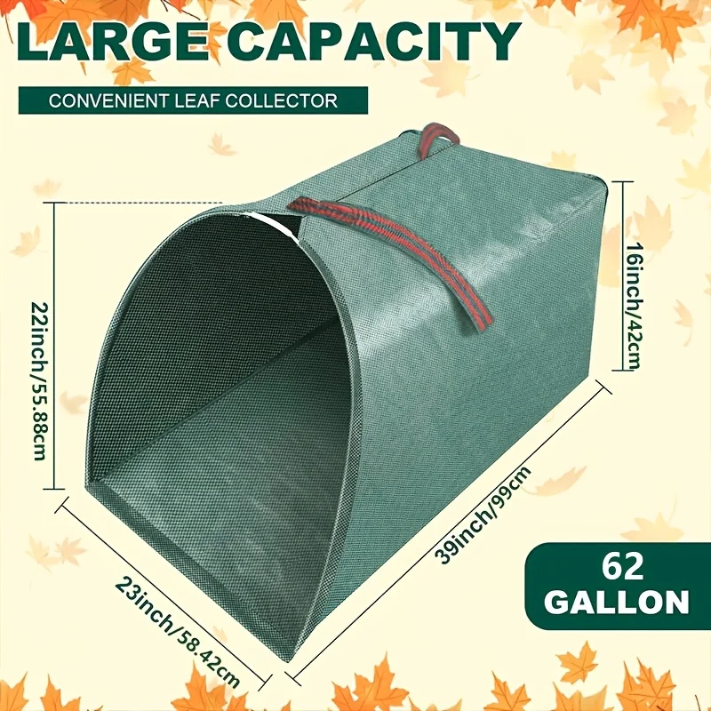 62-Gallon Large Multi-Purpose Leaf Collection Bag –Dustpan-Style Lawn Bag; Collapsible for Easy Storage and Transport; Reusable;