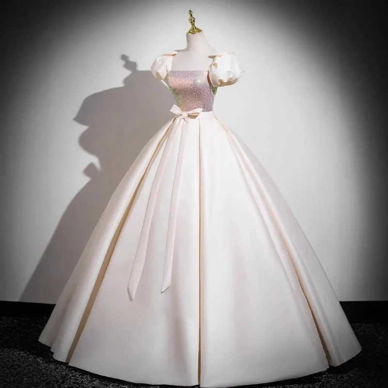 Aangepaste baljurkjurken pailletten pofmouwen prom verjaardagsfeestje jurken formele gelegenheid vestido