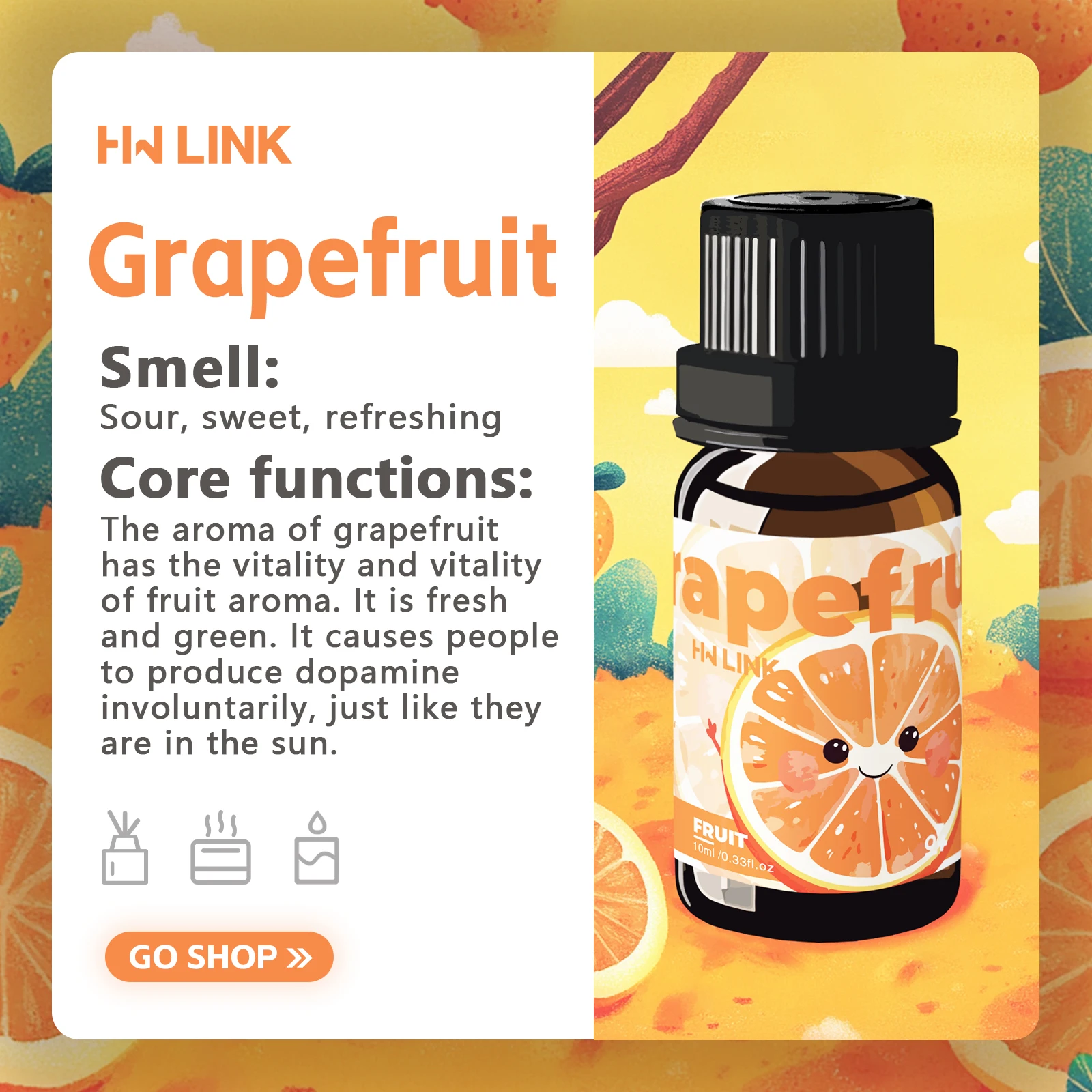 Grapefruit Fragrance Oils 10ml Grade Oil Humidifier,Diffuser,Grapefruit Scent,Long-Lasting Fragrance
