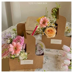 10pcs Hand Flower Box Kraft Paper Cup Holder Flower Arrangement Gift Box Coffee Take-away Box