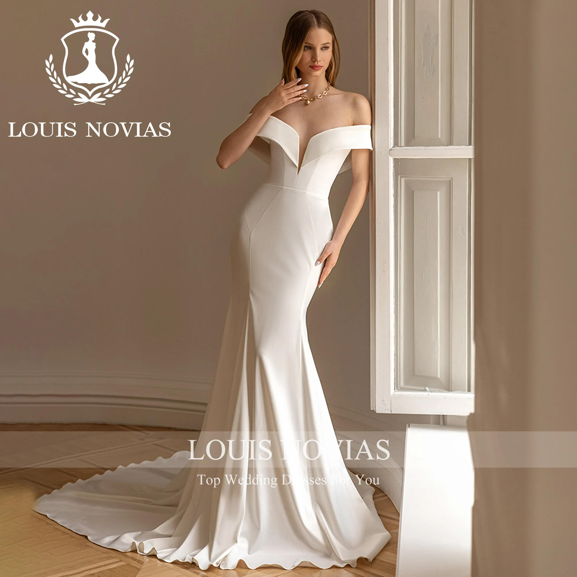 LOUIS NOVIAS 2 IN 1 Mermaid Wedding Dress High Quality Sexy Off Shoulder Detachable Train Sheath Satin Dress Vestidos De Novia