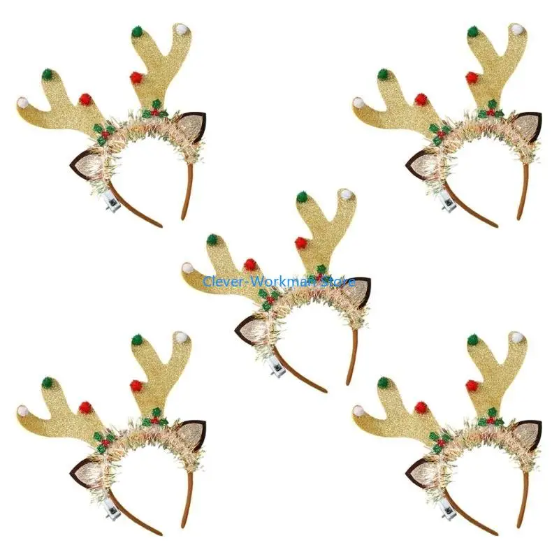 

24TD 5xChristmas Glowing Hair Band 2024 Holiday Headband for Girl Women New Year Gift