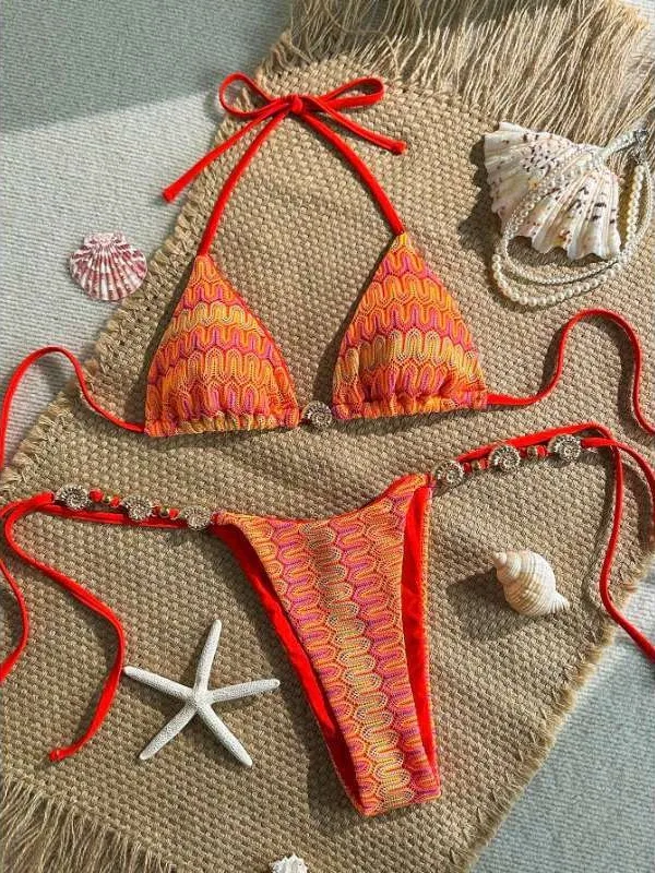 

Printed Halter Bikini Female Swimsuit Women Swimwear Two-pieces Bikini set High Cut Leg Strappy Bather Bathing Suit Swim