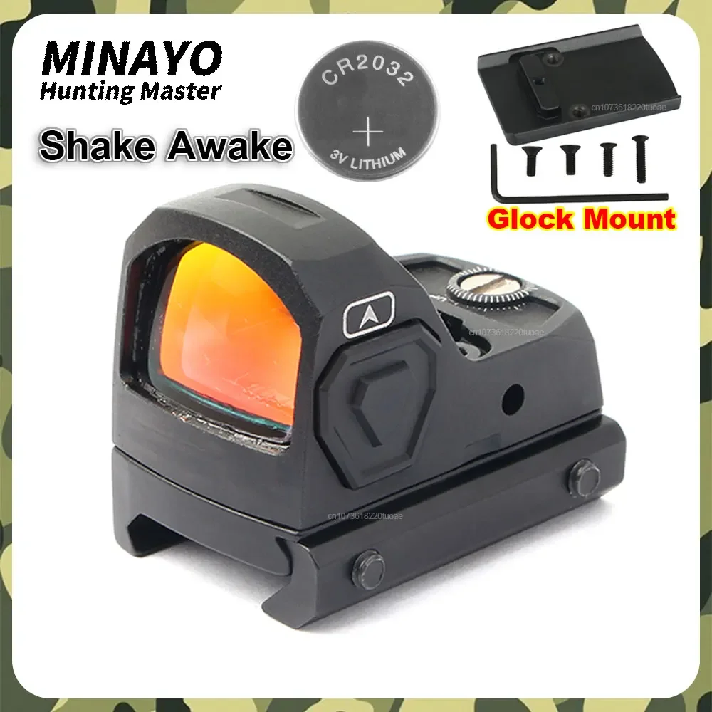 Shake Awake Mini RMR Red Dot Sight Optical Shockproof Hunting Rifle Reflex 2 MOA Sightscope W/ 20mm Picatinny/Glock Pistol Mount