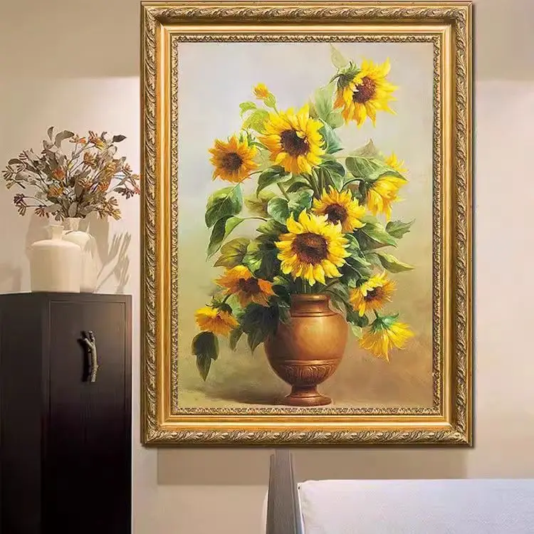 

Handmade cross stitch finished product, high-end vase, sunflower, high-end minimalist bedroom, restaurant, new living room