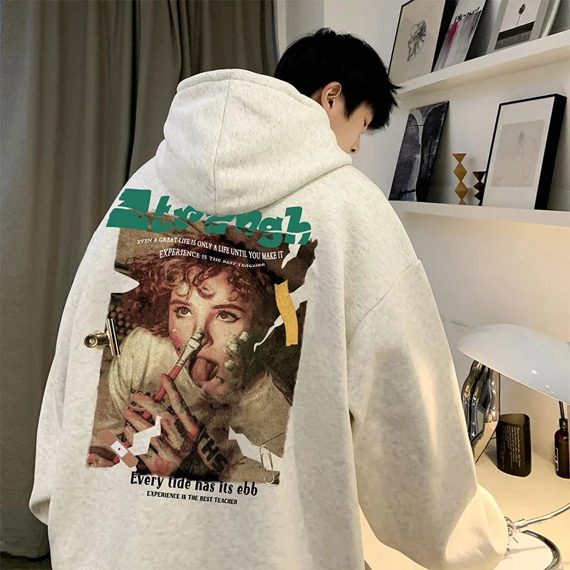 

Men's Oversized Hoodie White With Hat 5XL Hoodies Oversize for Men Fashion Girl Print Man Casual Wear Hoody Male Sweatshirt