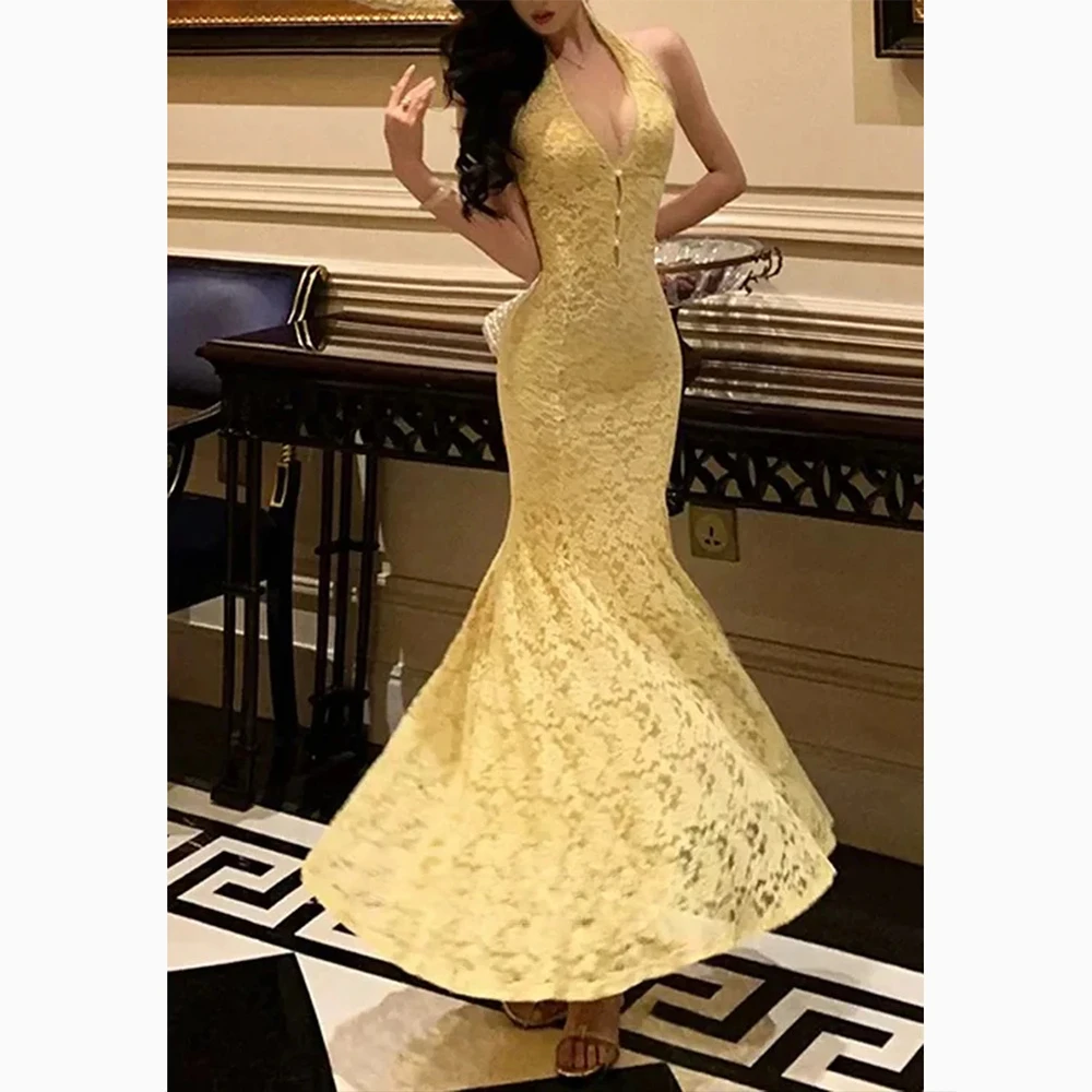 

Сексуальные вечерние платья без рукавов с лямкой на шее, жемчужные пуговицы, платья для выпускного вечера, платье русалки длиной до пола, платье для выпускного вечера по индивидуальному заказу