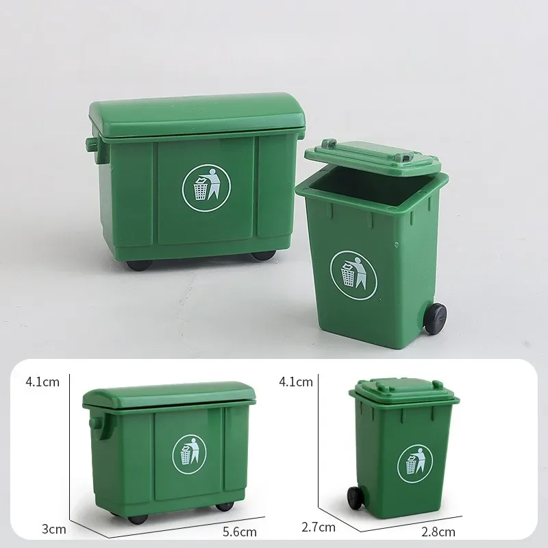 1set Mini trash cans dollhouse mini sanitation trash cans outdoor scene with the model of mini moving goods tool car