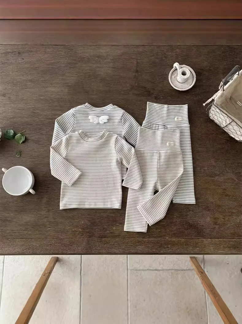 2024 Autumn New Baby Girl Striped Home Clothes Set Infant Girls Long Sleeve Tops + Pants 2pcs Suit Cotton Toddler Casual Outfits