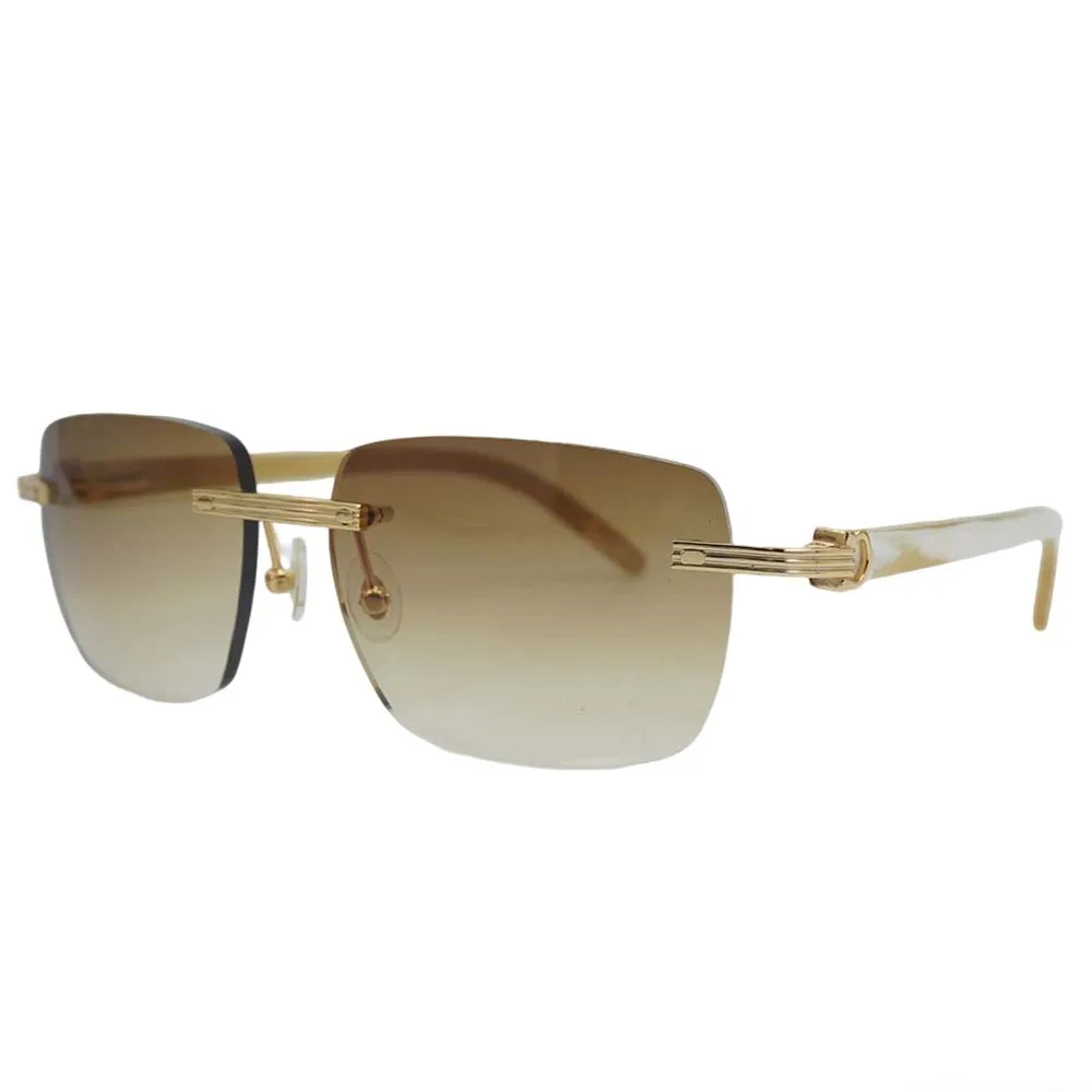 Lunettes de soleil vintage sans monture en corne – Style rétro inspiré du designer avec protection UV pour hommes et femmes