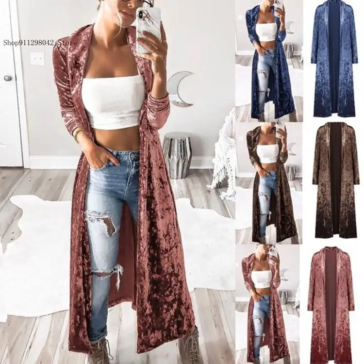 Primavera autunno velluto aperto davanti manica lunga Cardigan cappotto giacca donna