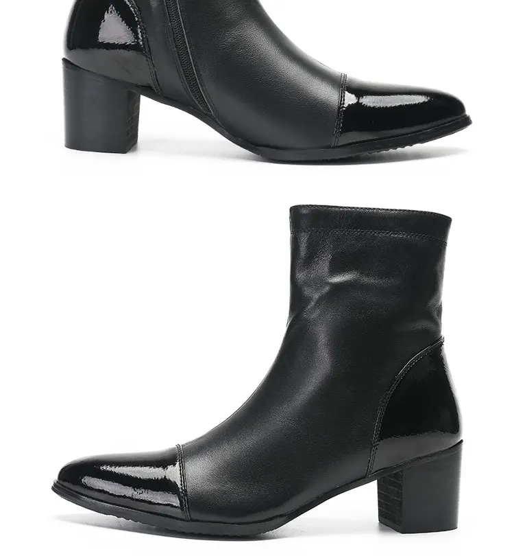 Frühling andAutumn Männer hochhackigen Quadratische kopf Bühne Laufsteg Hochzeit Stiefel top schicht rindsleder Starke Ferse Partei Heighten männer der Stiefel – Detail 14