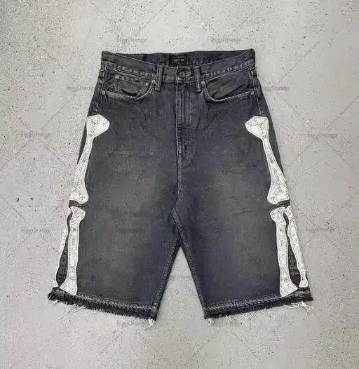 2024 Summer Denim Shorts Hip Hop Y2K Men Women Goth Letter Print Retro Blue Denim Shorts Street Wear