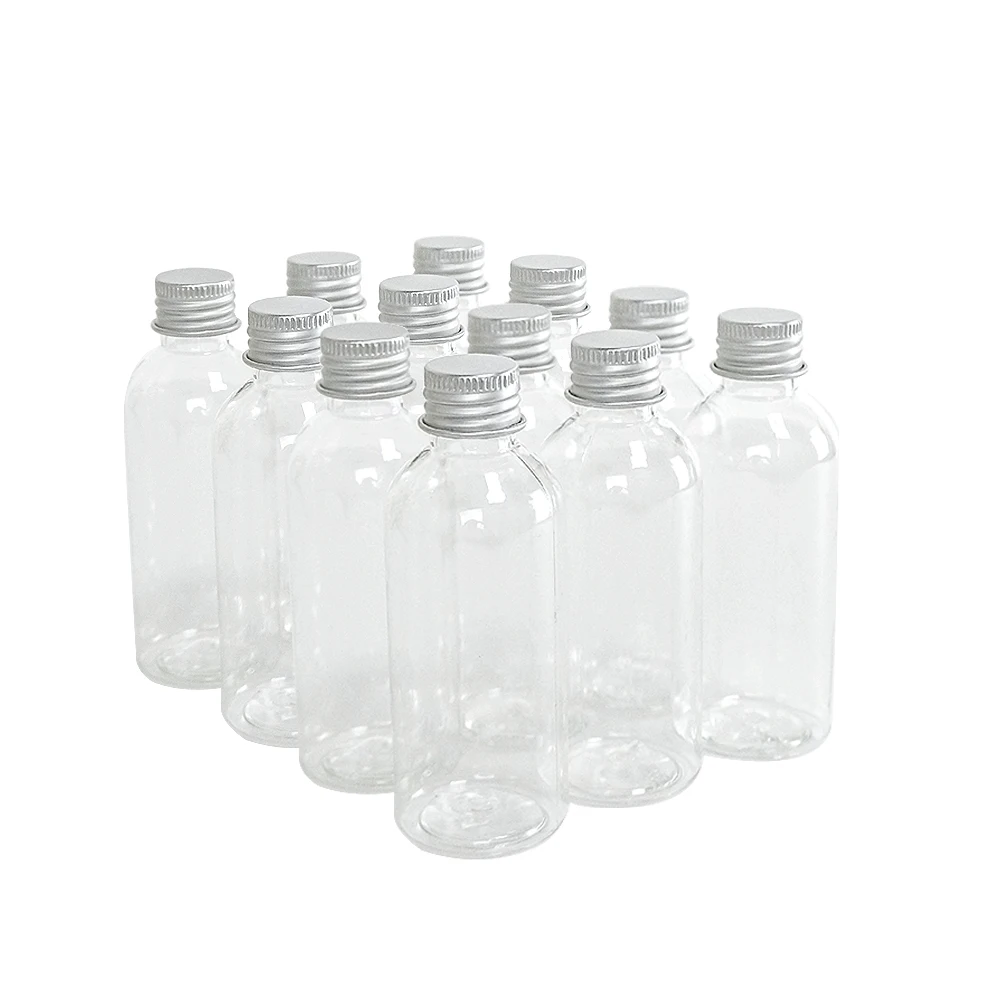 100Pcs Plastic Bottle With Aluminium Screw Cap Travel Kit Empty Refillable Bottles Jars 5ml to 100ml PET Cosmetic Container