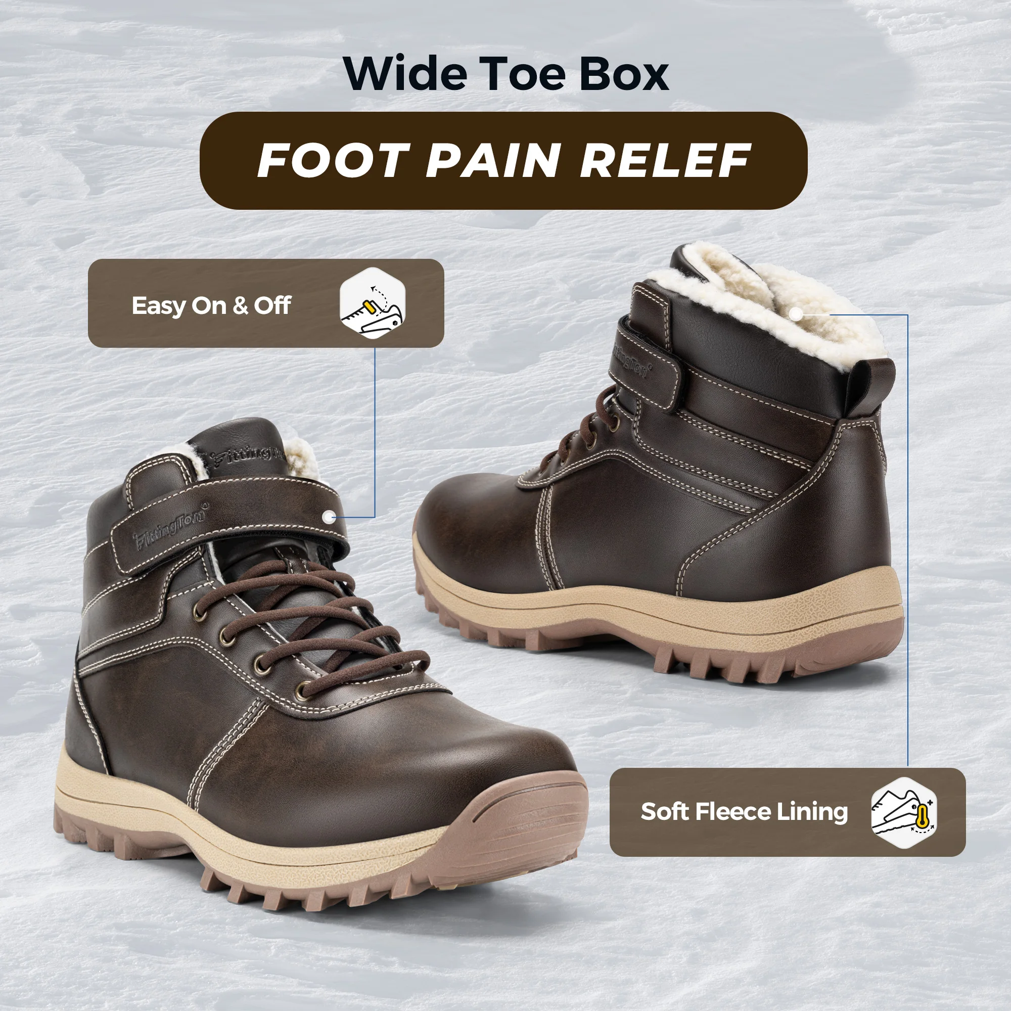 Botas de nieve para hombre Fitville, calzado de invierno cálido, botas de senderismo con forro polar, botas de invierno aisladas, antideslizantes y repelentes al agua.
