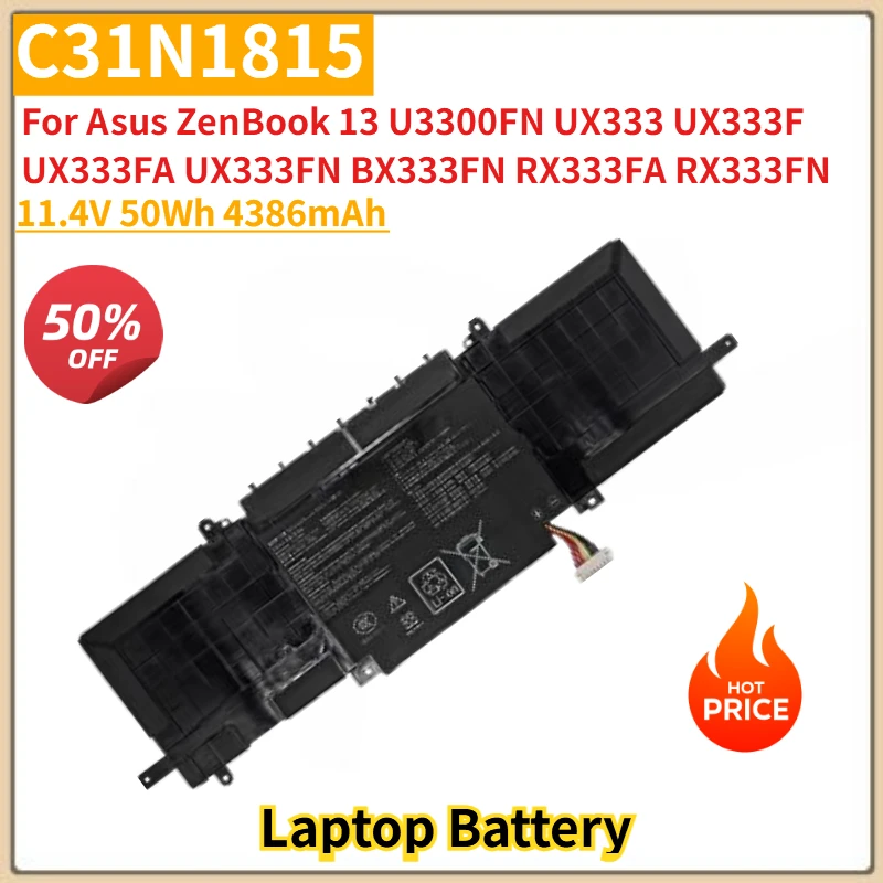 

Laptop Battery C31N1815 11.4V 50Wh 4386mAh For Asus ZenBook 13 UX333FA UX333FN U3300FN UX333 UX333F BX333FN RX333FA RX333FN