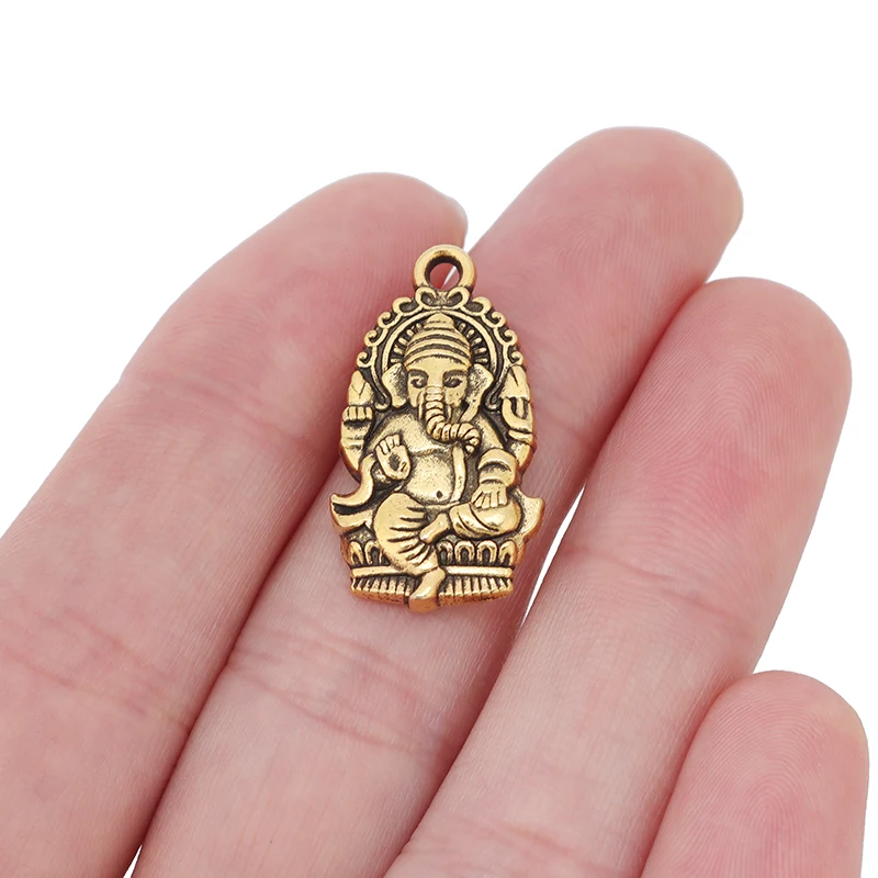 20 Stück Goldfarbe Ganesha Buddha Elefant Amulett Charms Anhänger Perlen für DIY Halskette Schmuckherstellung Zubehör