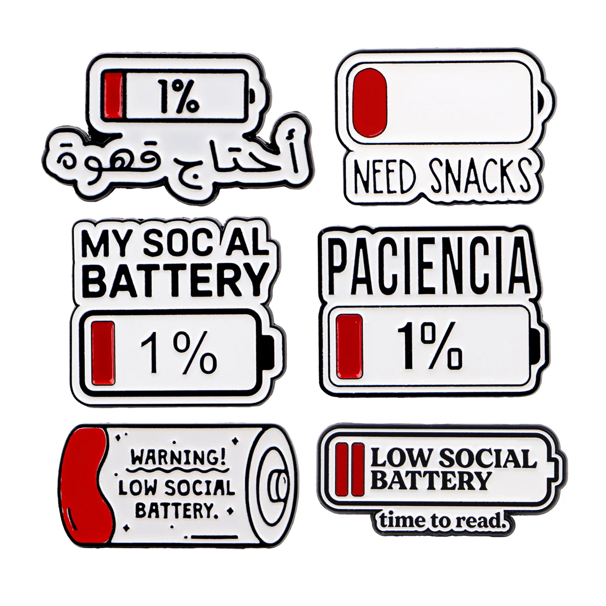 Spanish PACIENCIA Enamel Pin 1% Battery Brooch Pines Lapel Pins Badge on Backpack Clothing Accessories Fashion Jewelry Gifts