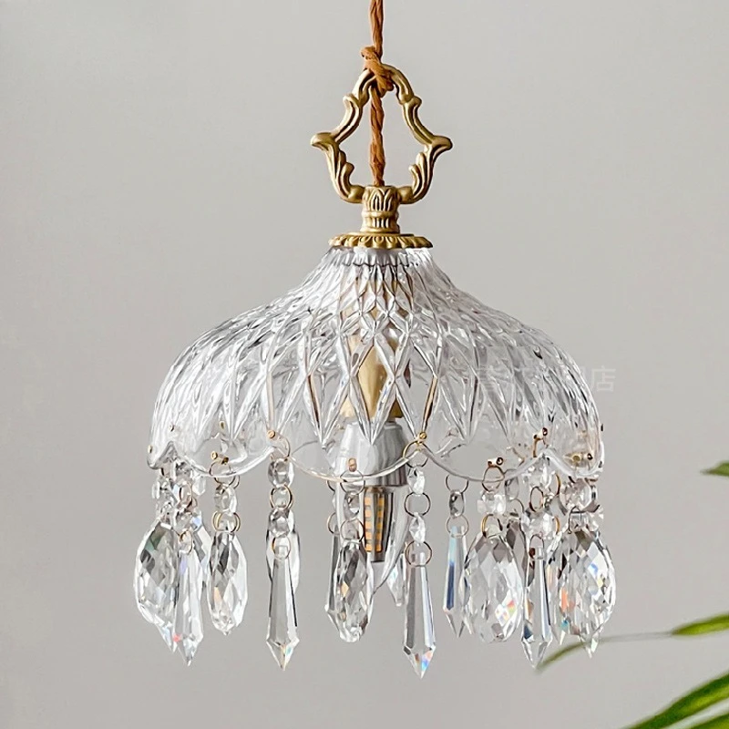 

Light luxury aisle study crystal chandelier villa modern simple entrance small chandelier all copper lamp