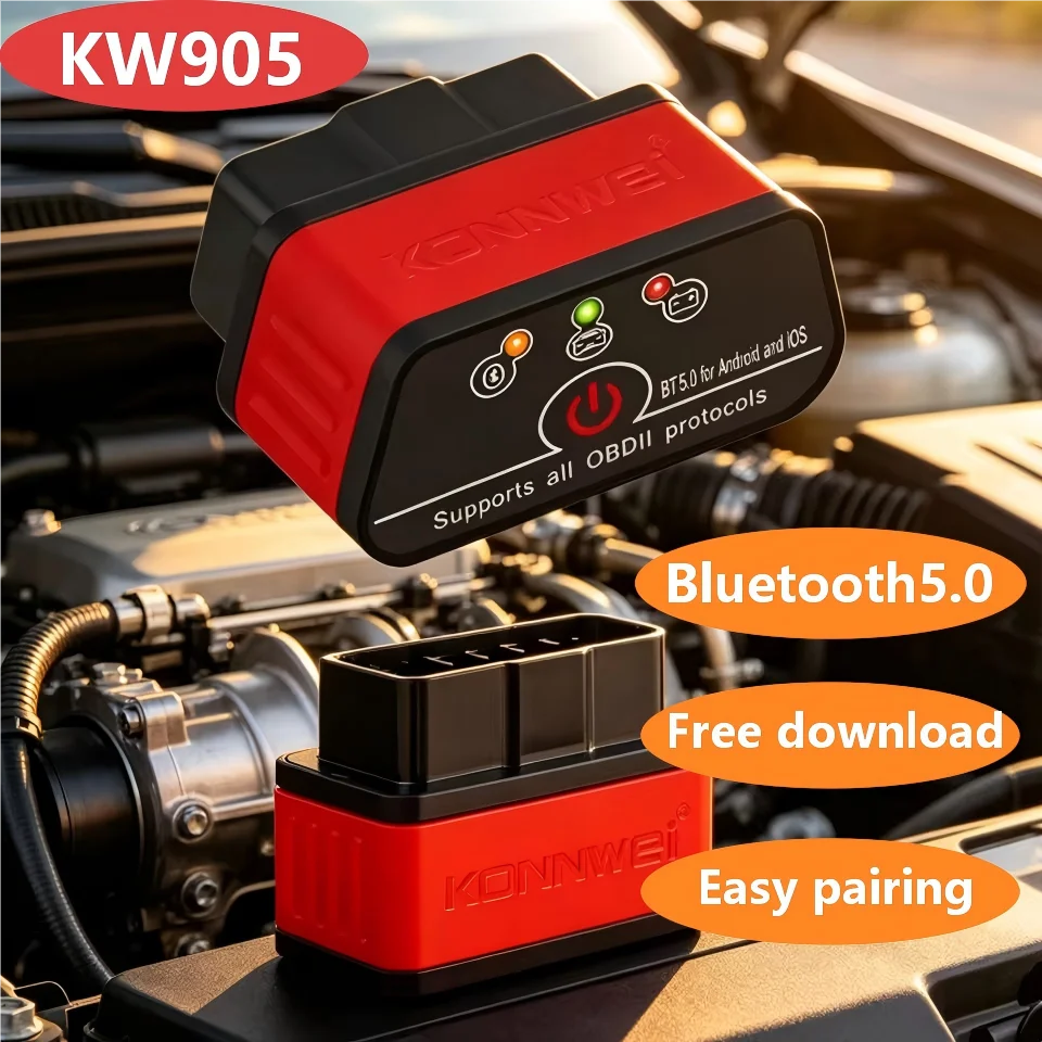

KW905 OBDII ELM327 V1.5 OBD2 Diagnostic Scanner Bluetooth 5.0 Scanner Code Reader Car Tools compact with Android/IOS Repair 2026