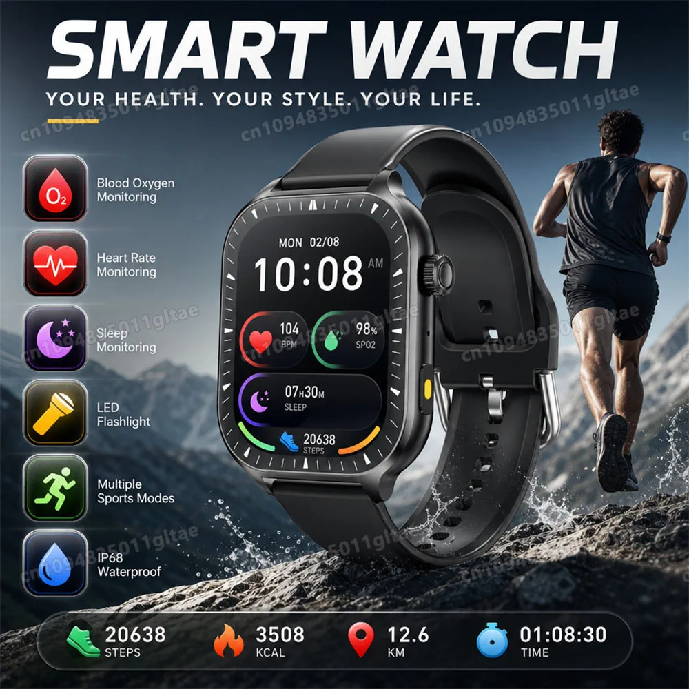 Herren Smartwatch Kompass Smart Island Sport-Gesundheitsmonitor LED-Taschenlampe Bluetooth-Anruf Damen Rosenkranz-Smartwatch Pk HT30