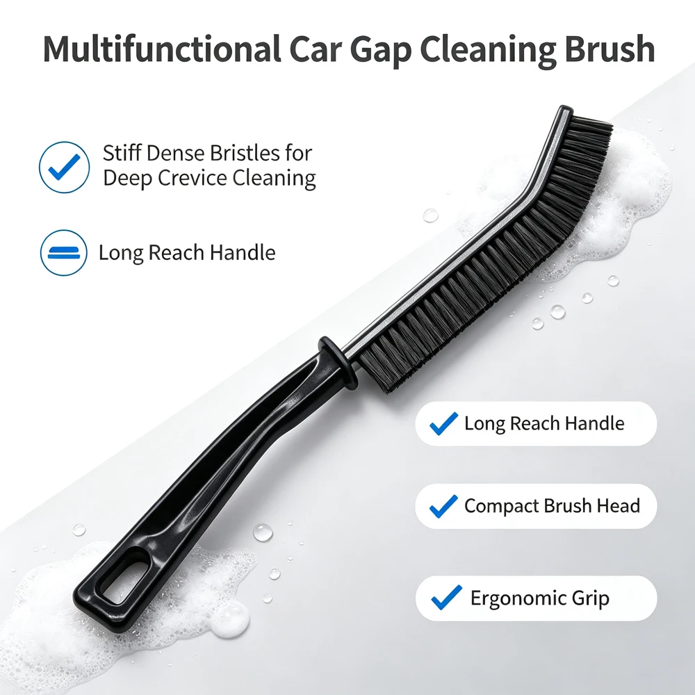 Curved Car Gap Cleaning Brush Ultra Thin Scratch-Free Nylon Bristles for Auto Interior Air Vent Door Track Detailing