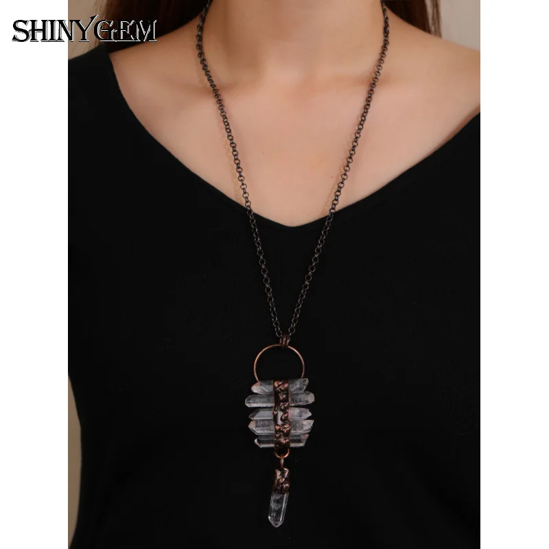 SHINYGEM Natural White Crystal Hexagonal Column Personality Dance Party Gothic Punk Hip Hop Women'S Pendant Necklace Gift