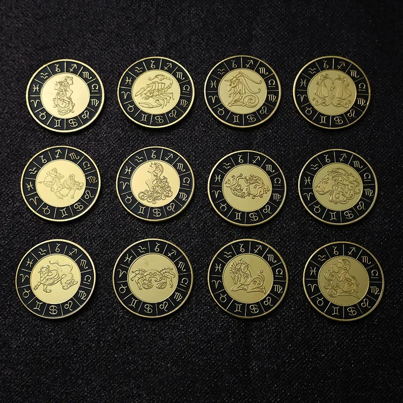 Twelve Constellations Diamond Coins Gold Plated Foreign Commemorative Coins Collection Wishing Love Coins