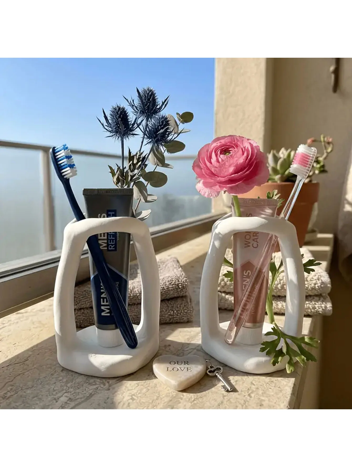 Portacepillos de dientes minimalista de estilo nórdico - decoración para dormitorio y hogar, soporte para cepillos de dientes blanco puro, estante de almacenamiento para brochas de maquillaje