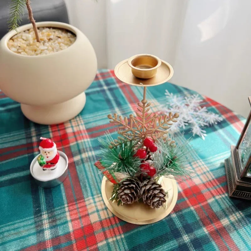 Gran oferta de portavelas de Navidad, adorno de ventana de hierro forjado dorado, decoración de cono de pino para árbol de Navidad, arreglo, bandeja para velas, regalos