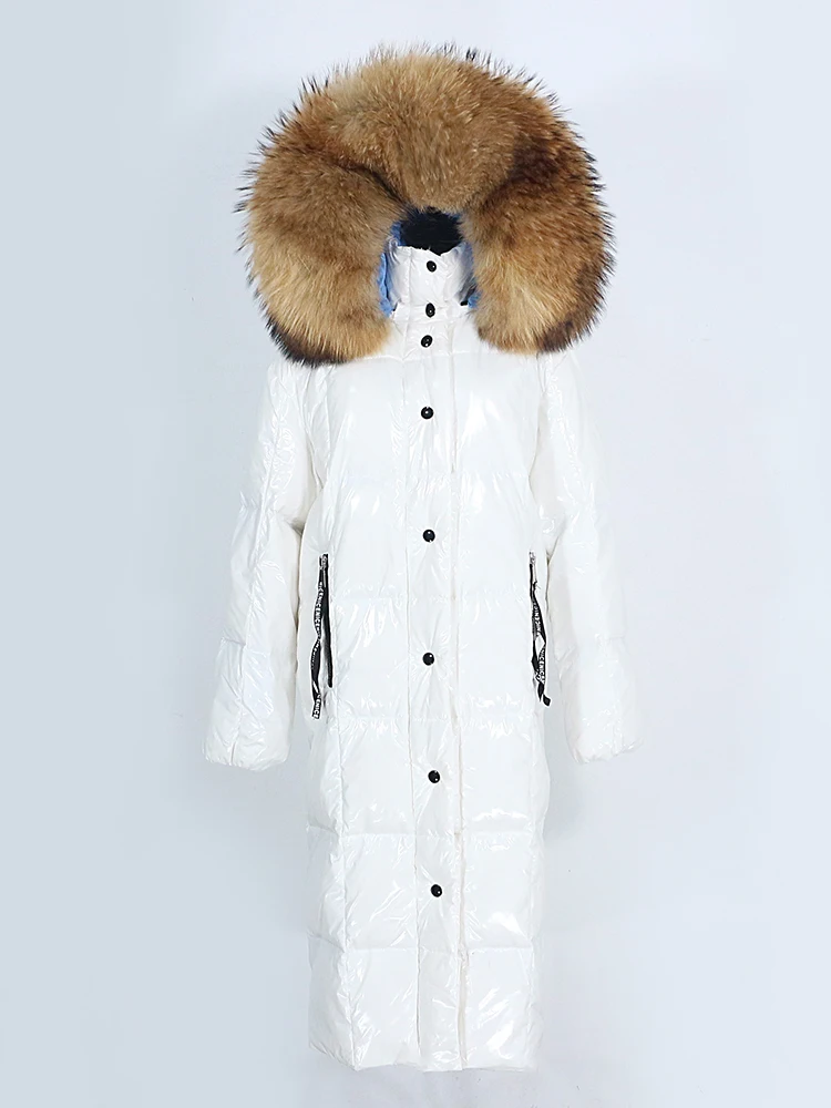 MENINA BONITA 2022 New Real Natural Raccoon Fox Fur cappotto invernale con cappuccio X-long Women White Duck Down Jacket capispalla caldi lucido