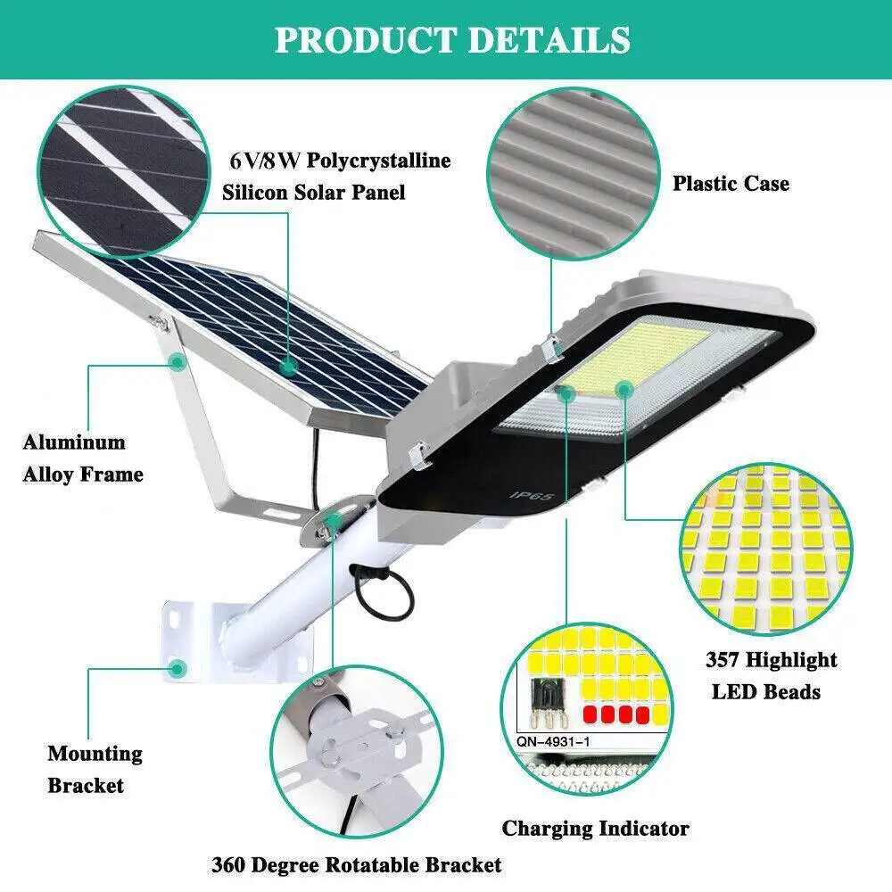 200W Solar Street Light Outdoor Aluminum Road Lamp Garden Spotlight Dusk to Dawn