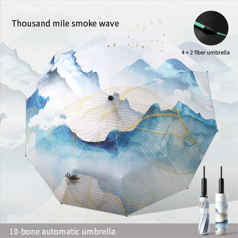 

Chinese National Trend Retro Fully Automatic Folding Umbrella Durable UPF50+ UV Protection Sun Rain Dual Use Parasol